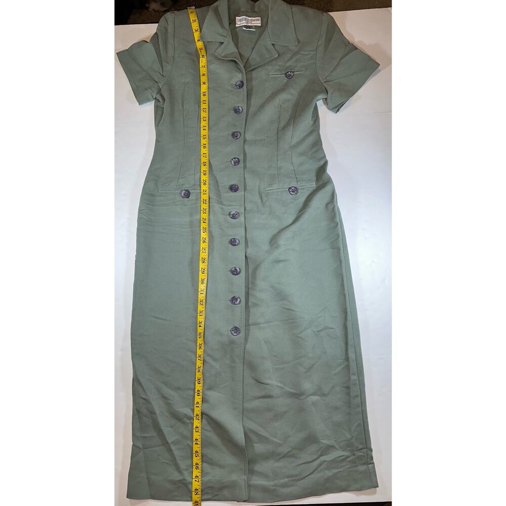 Jessica Howard Vintage Olive Green Button Front Form Fitting Size 12 Petite - Picture 3 of 5